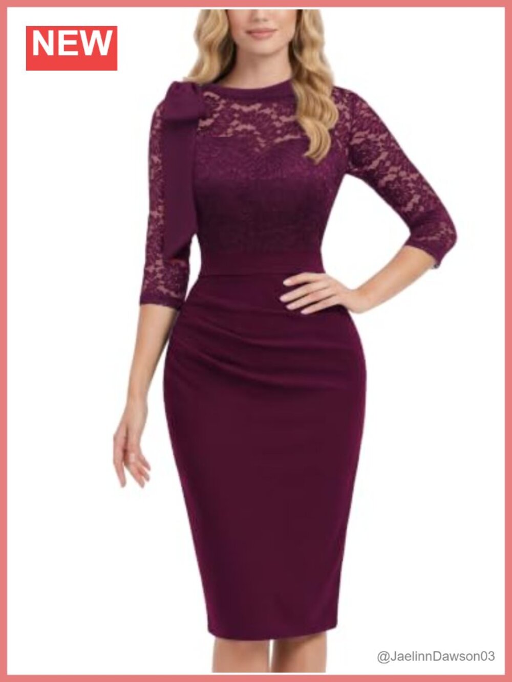 Miusol Asymmetrical Neck Lace Bow Midi Cocktail Dress